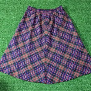 Take 1 vintage plaid wool blend midi length skirt dark navy dark green and red